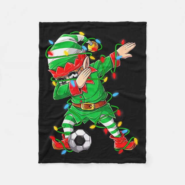 Elf Dabbing Soccer Player Christmas Dab Xmas  Fleece Blanket (Front)