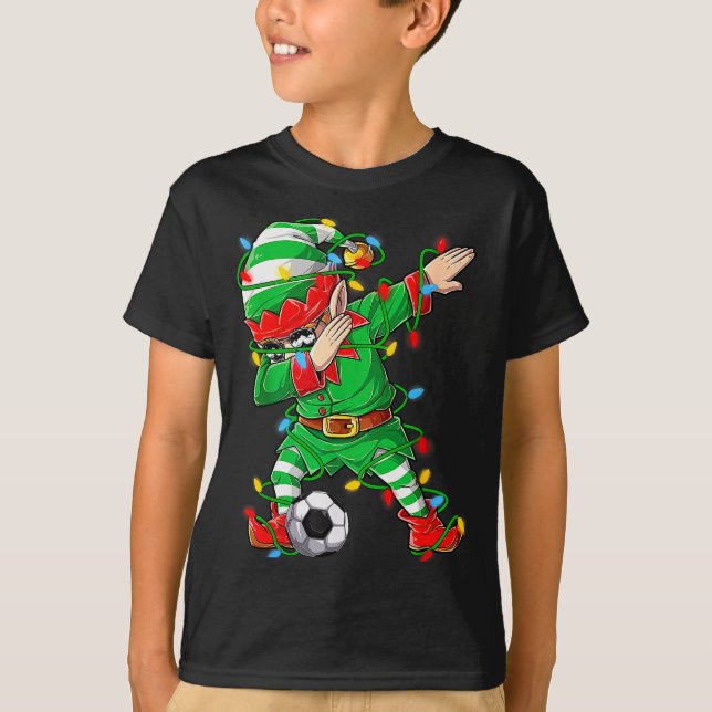 Elf Dabbing Soccer Player Christmas Dab Xmas  T-Shirt (Front)