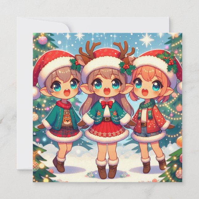 Elf Deer Merry Christmas Holiday Card (Front)