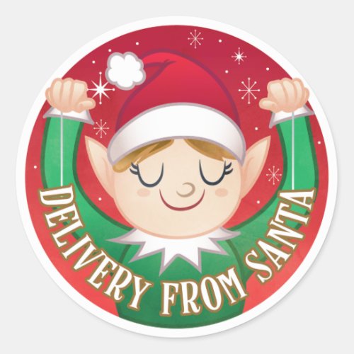 Elf Delivery From Santa Christmas Red n Green Classic Round Sticker