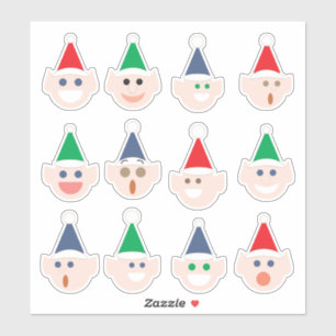Elf (Elves) Faces Fun Cartoon Holiday Christmas Sticker