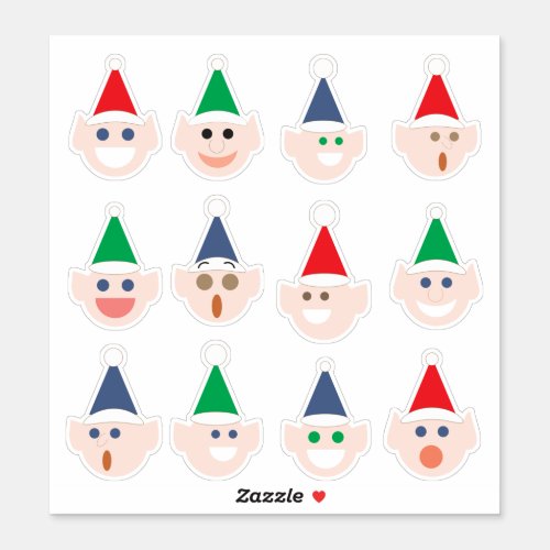 Elf Elves Faces Fun Cartoon Holiday Christmas Sticker
