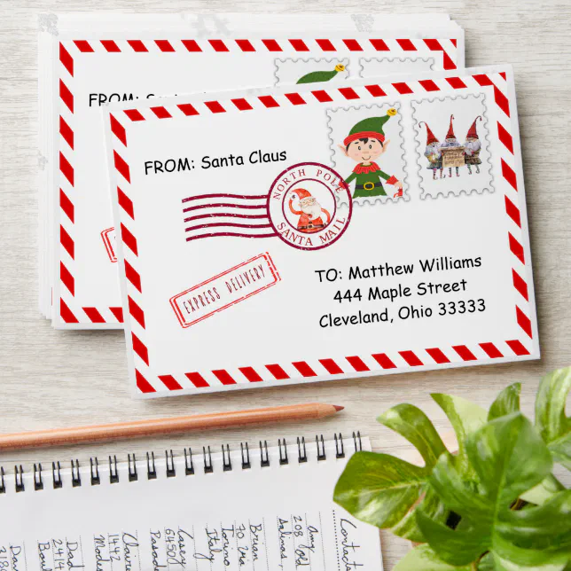 Elf Envelope North Pole Santa Letter 