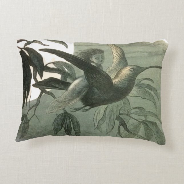 Elf Fairies Elves Moon Night Scene Bird Flying  Accent Pillow (Back)