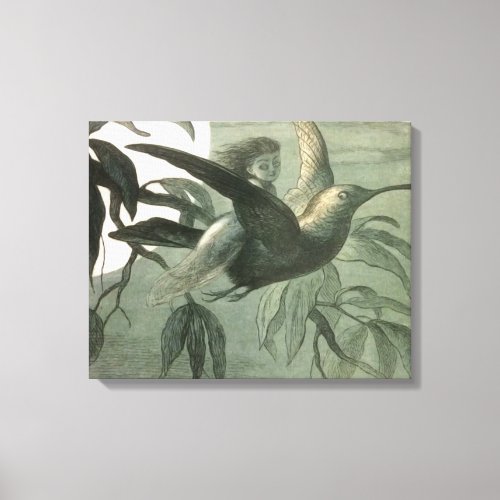 Elf Fairies Elves Moon Night Scene Bird Flying  Canvas Print