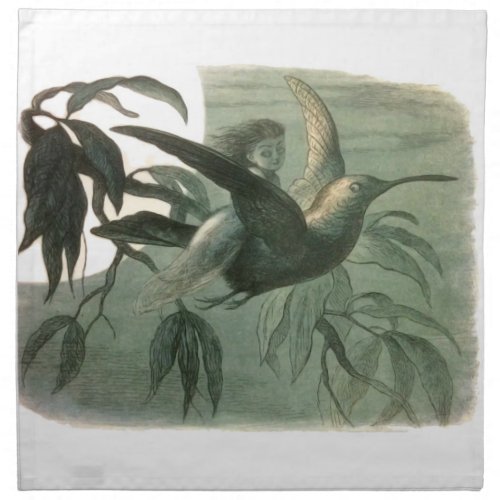 Elf Fairies Elves Moon Night Scene Bird Flying  Cloth Napkin