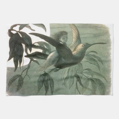 Elf Fairies Elves Moon Night Scene Bird Flying  Kitchen Towel