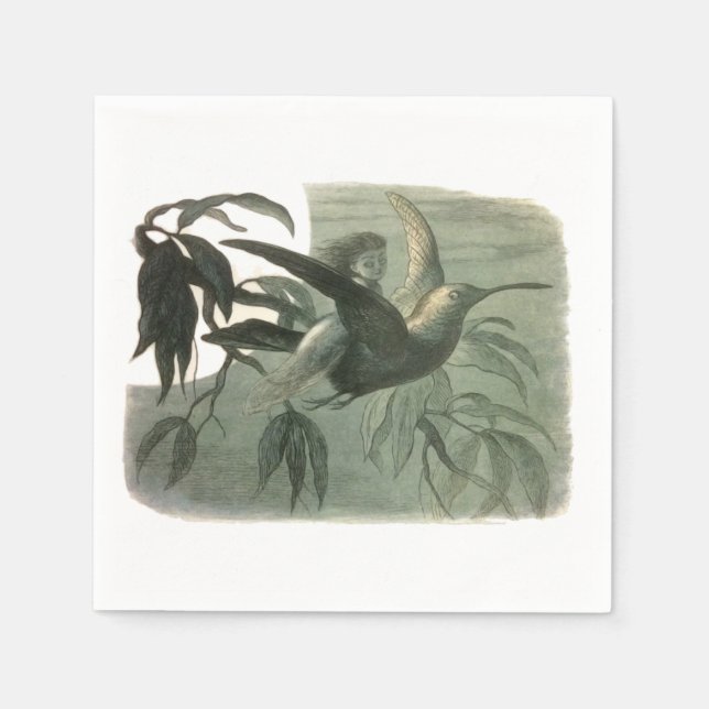 Elf Fairies Elves Moon Night Scene Bird Flying  Napkins (Front)