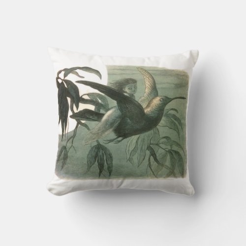 Elf Fairies Elves Moon Night Scene Bird Flying  Throw Pillow