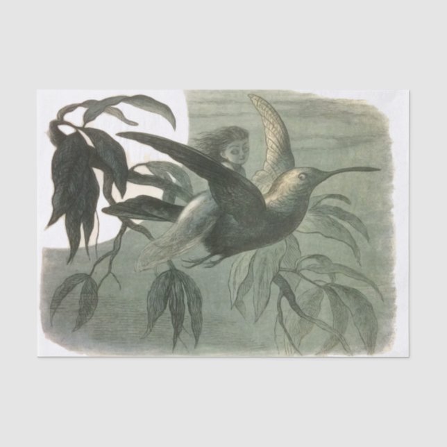 Elf Fairies Elves Moon Night Scene Bird Flying  Tissue Paper (Front)