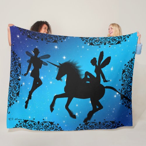 Elf Fairy  and Unicorn Fantasy Fleece Blanket