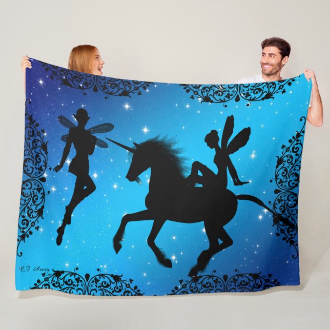 Elf Fairy  and Unicorn Fantasy Fleece Blanket (In Situ)