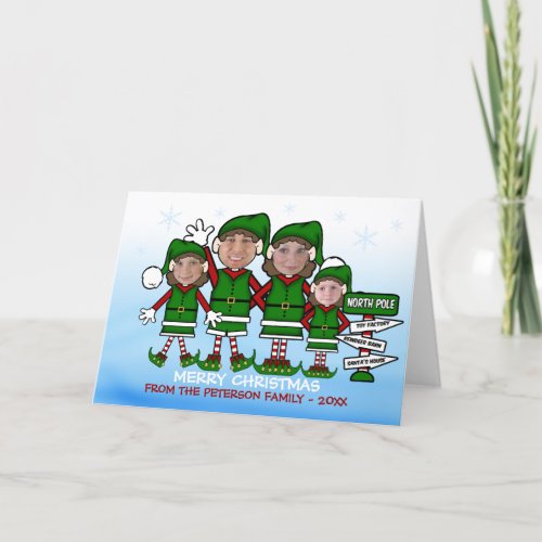 Elf Family brunette3 Christmas Holiday Card