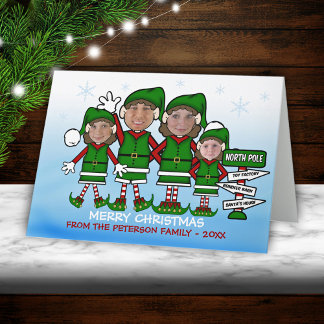 Elf Family (brunette3) Christmas Holiday Card