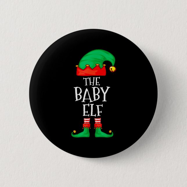 Elf Family Christmas Funny The Baby Elf Sweater Bo Button (Front)