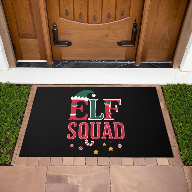Elf Family Christmas Matching Pajamas Elf Squad  Doormat (Outdoor)