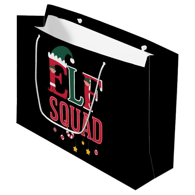 Elf Family Christmas Matching Pajamas Elf Squad  Large Gift Bag (Front Angled)