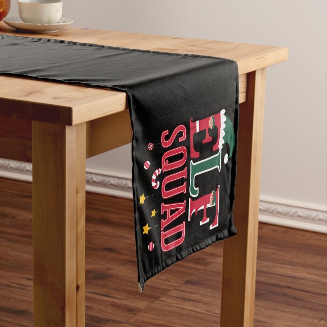 Elf Family Christmas Matching Pajamas Elf Squad  Short Table Runner (In Situ)