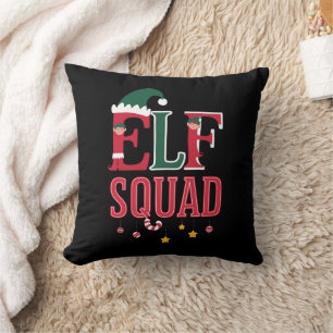 Elf Family Christmas Matching Pajamas Elf Squad  Throw Pillow