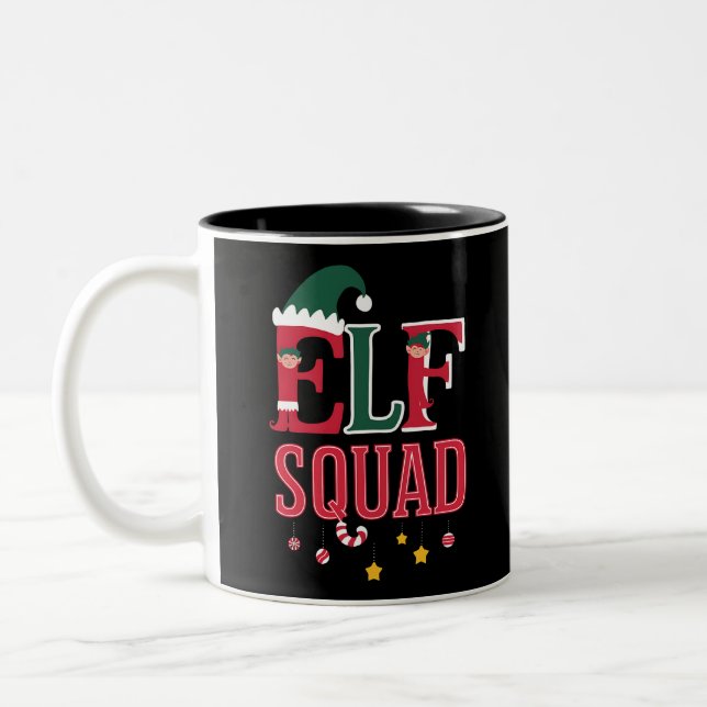 Elf Family Christmas Matching Pajamas Elf Squad  Two-Tone Coffee Mug (Left)