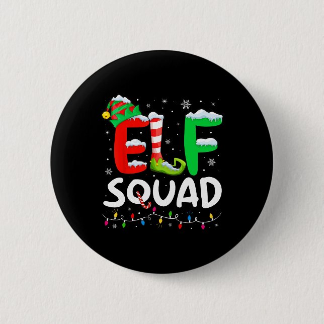 Elf Family Christmas Matching Pajamas Xmas Elf Squ Button (Front)