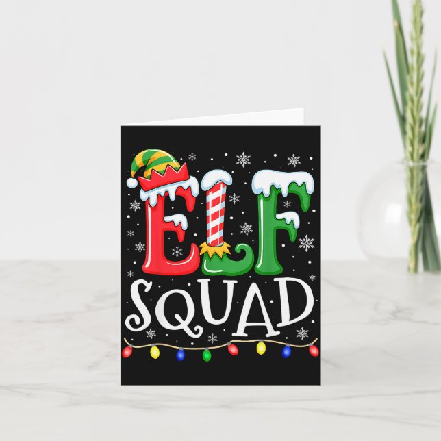 Elf Family Christmas Matching Pajamas Xmas Elf Squ Card (Front)