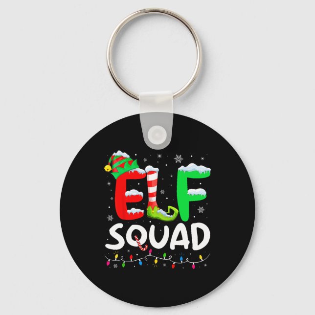 Elf Family Christmas Matching Pajamas Xmas Elf Squ Keychain (Front)
