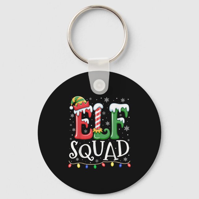 Elf Family Christmas Matching Pajamas Xmas Elf Squ Keychain (Front)