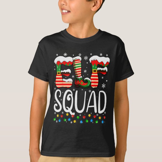 Elf Family Christmas Matching Pajamas Xmas Elf Squ T-Shirt (Front)
