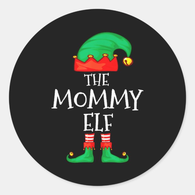 Elf Family Christmas Mommy Mom Mother Mama Elf Swe Classic Round Sticker (Front)