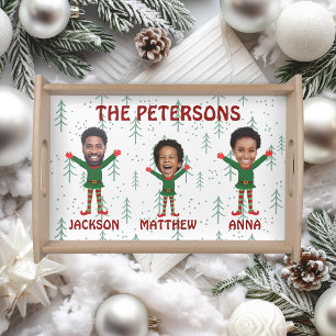 Elf Family Custom Face Photo Name Funny Christmas Serving Tray