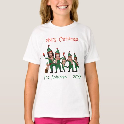 Elf Family plus Dog Funny Custom Christmas T_Shirt