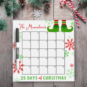 Elf Feet 25 Days of Christmas Activity Dry Erase Board