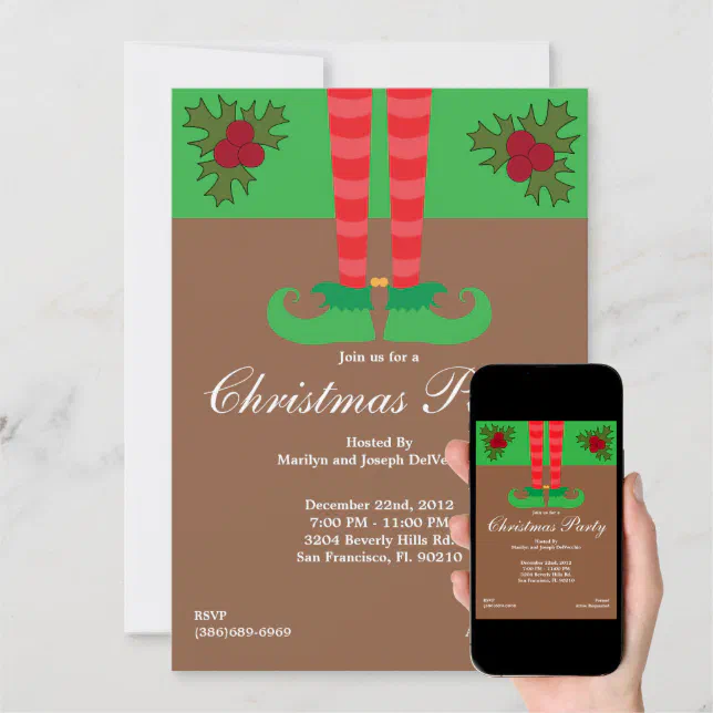 Elf Feet Christmas Party Invite Holiday | Zazzle