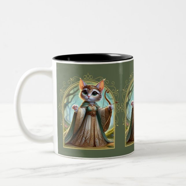 Elf Feline Fantasy Adventure Two-Tone Coffee Mug (Left)