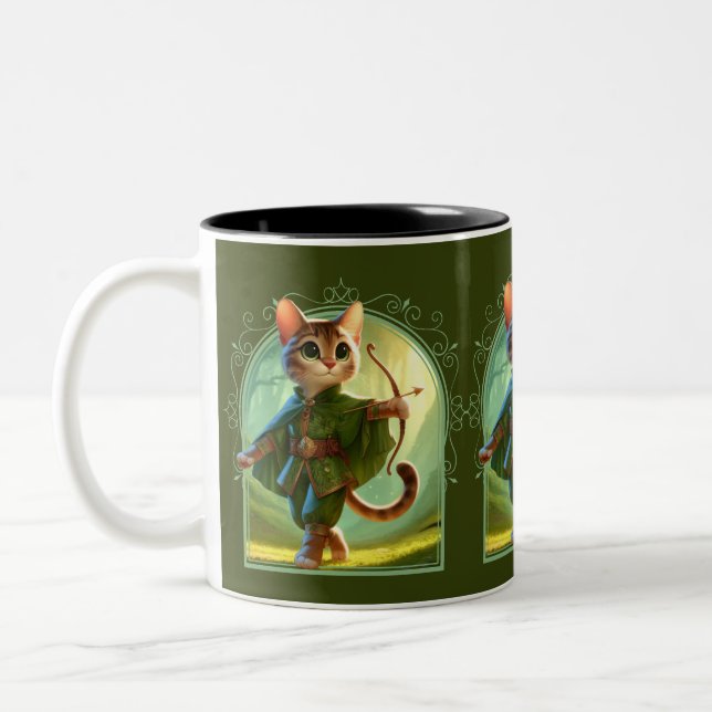 Elf Feline Fantasy Adventure Two-Tone Coffee Mug (Left)