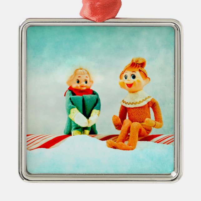 Elf First Date Metal Ornament (Front)