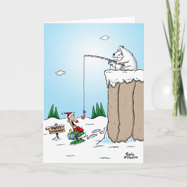 Elf fishing Christmas card. Holiday Card (Front)