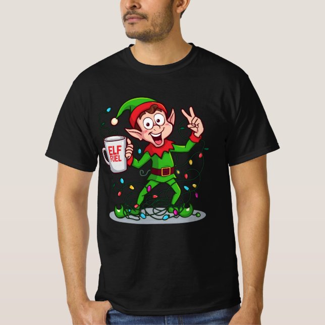 Elf Fuel – Cute Coffee Elf Funny Christmas Design T-Shirt (Front)