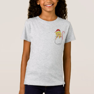Elf Girl holding Candy Cane Inside Stitched Pocket T-Shirt