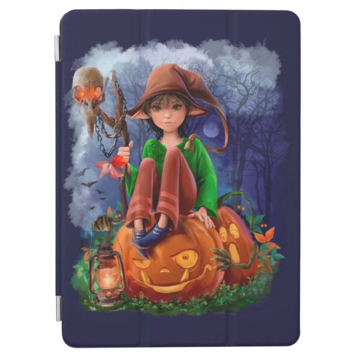 Elf Girl Sits on a Halloween Pumpkin iPad Air Cover