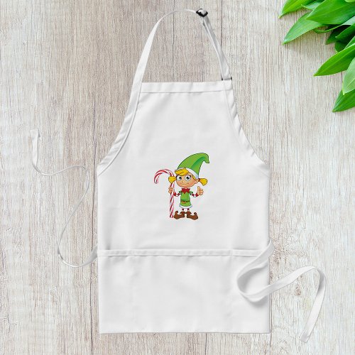 Elf Girl With Candy Cane Adult Apron