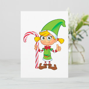Elf Girl With Candy Cane Invitations