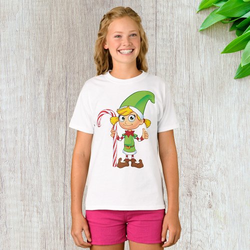 Elf Girl With Candy Cane T_Shirt