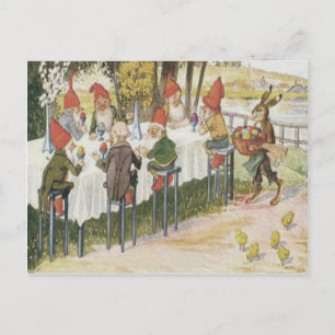 Elf Gnome Easter Bunny Chick Colored Painted Egg Holiday Postcard