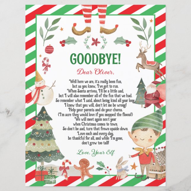 Elf Goodbye Farewell Christmas Letter from Elf (Front)