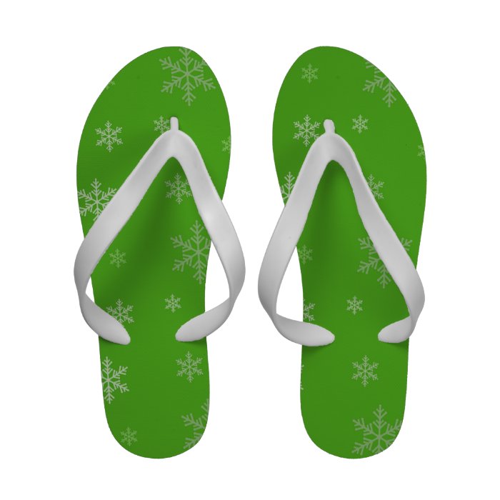 Elf Green Christmas White Snow Flakes Pattern Flip Flops