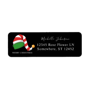 Elf Hat Christmas Return Address Label Black