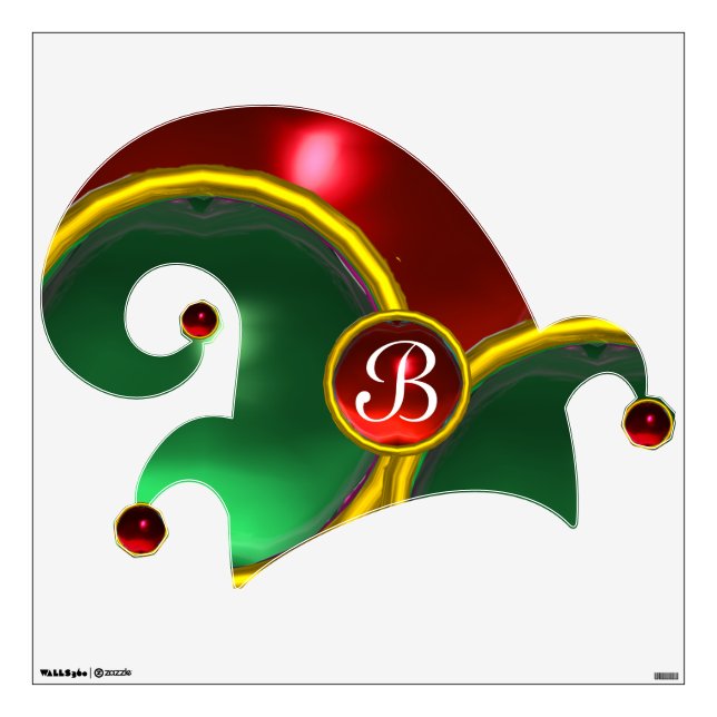 ELF HAT /GOLD AND RED RUBY GEM STONE MONOGRAM WALL STICKER (Front)