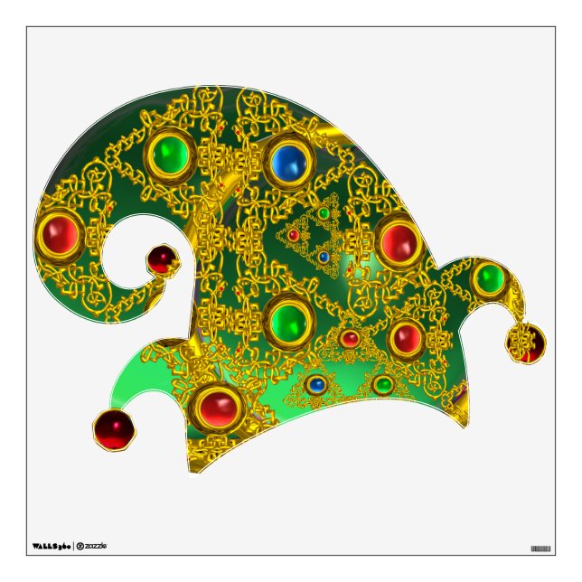 ELF HAT /GOLD JEWELS ,CELTIC KNOTS AND GEM STONES WALL DECAL (Front)